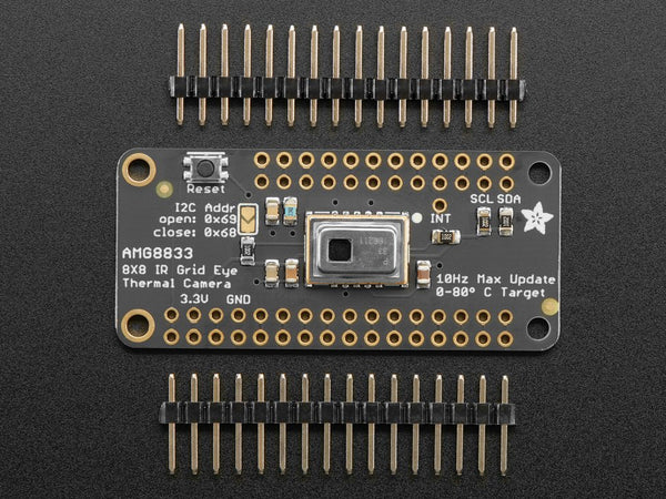 The AMG8833 is the next generation of 8x8 thermal IR sensors from Panasonic, and offers higher performance than it's predecessor the AMG8831. The sensor only supports I2C, and has a configurable interrupt pin that can fire when any individual pixel goes above or below a threshold that you set.